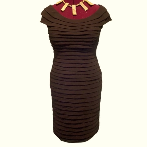 🔥 Adrianna Papell Brown Tiered Ruffled Cocktail Sleeveless Midi Dress Womens 14 - Picture 2 of 7